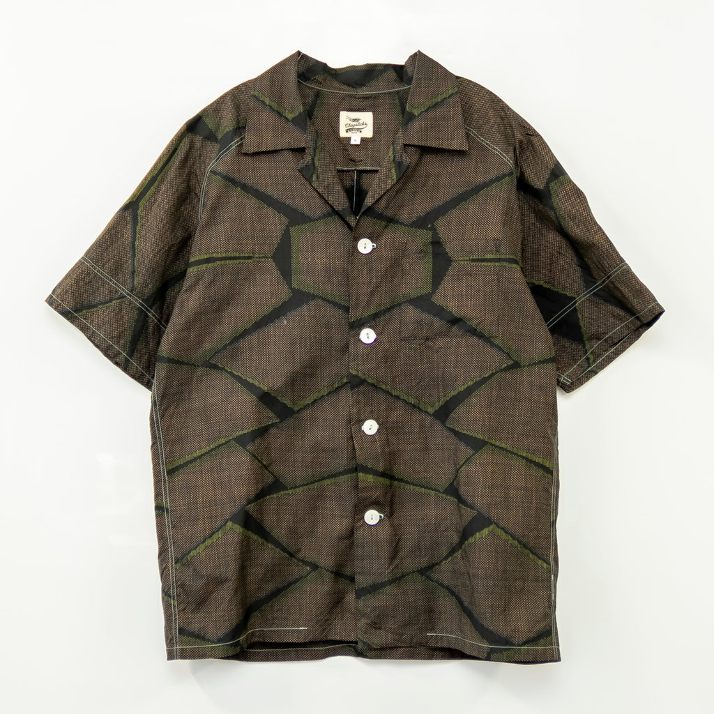 Kikkō Pattern Short Sleeve Oshima Tsumugi Aloha Shirt L CA63
