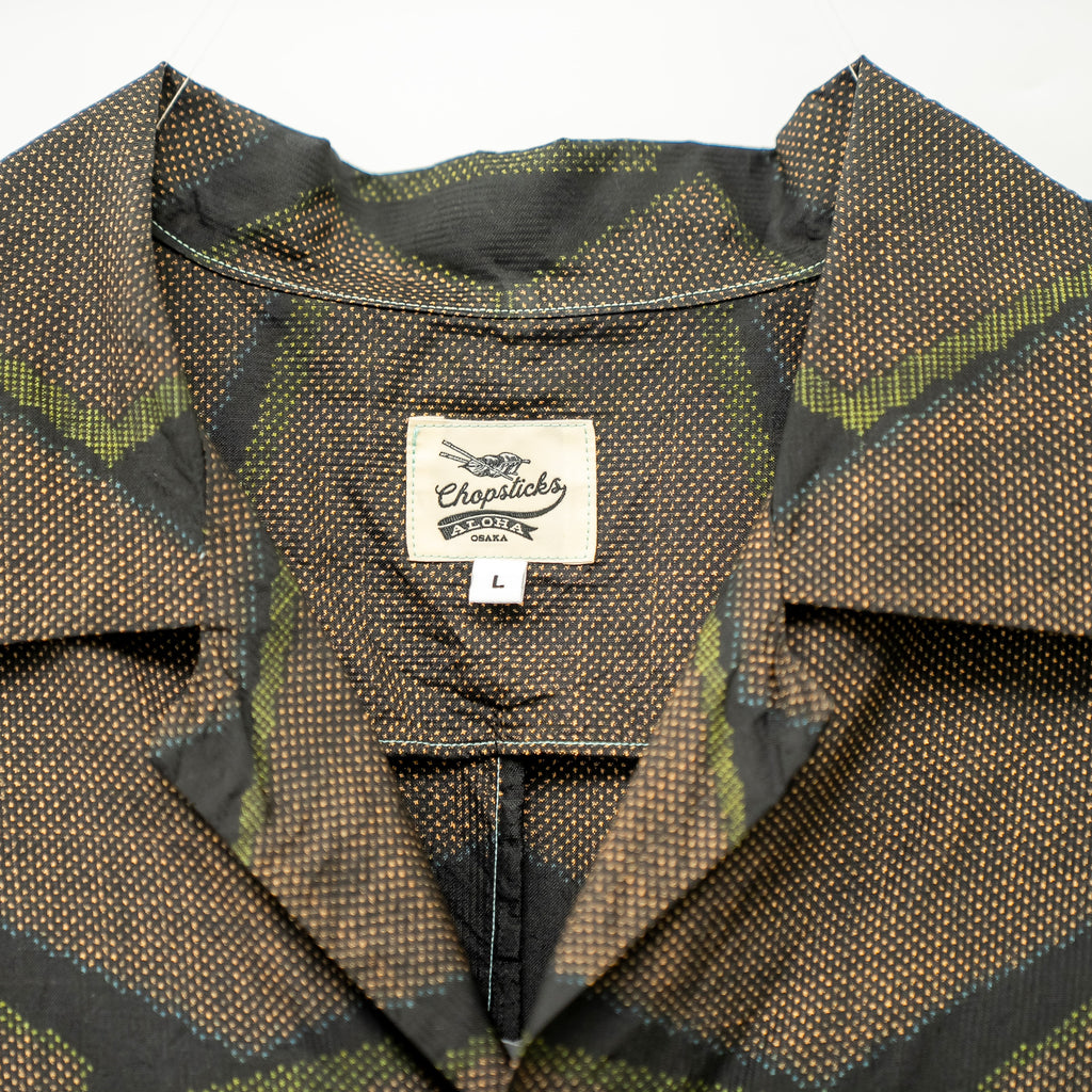 Kikkō Pattern Short Sleeve Oshima Tsumugi Aloha Shirt L CA63
