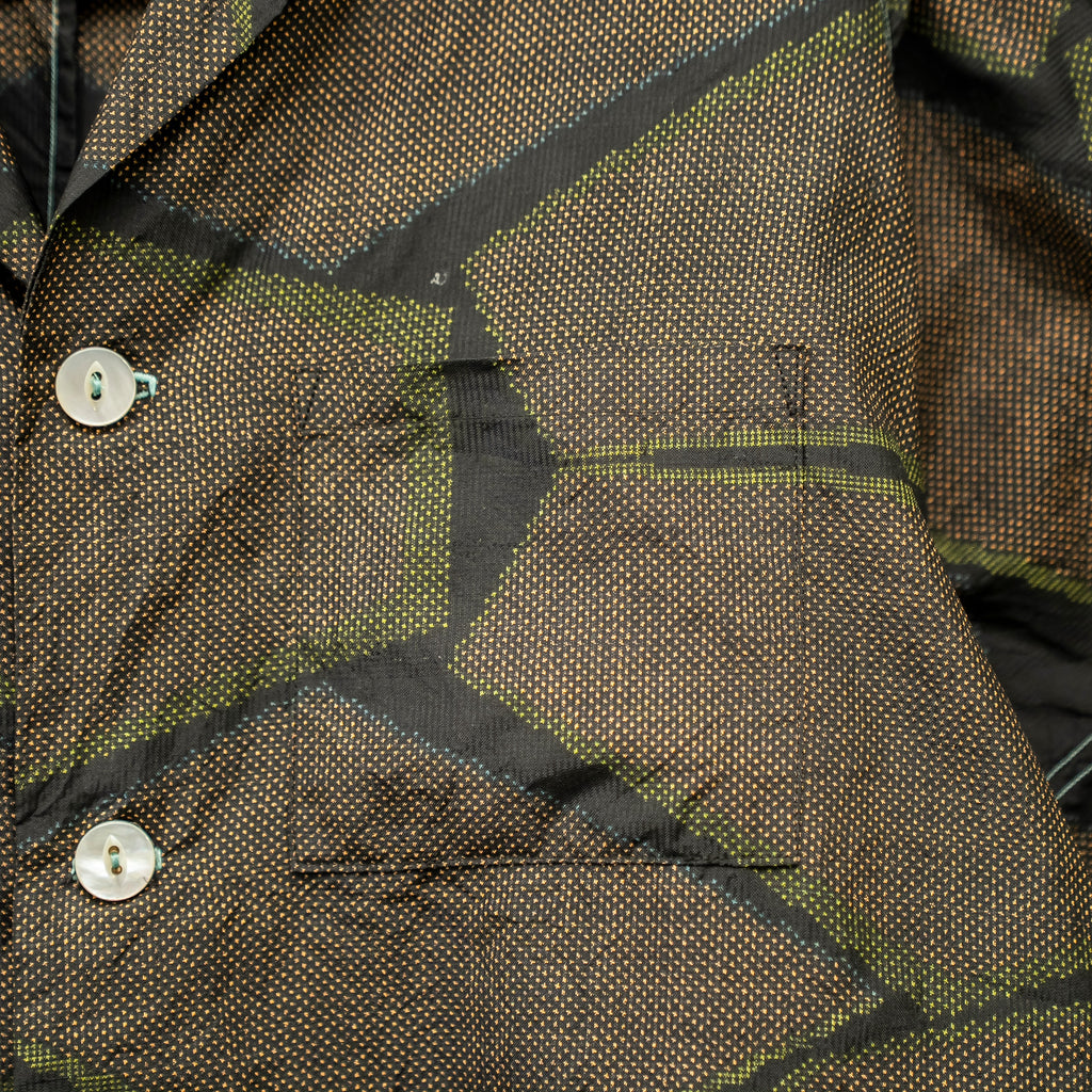 Kikkō Pattern Short Sleeve Oshima Tsumugi Aloha Shirt L CA63