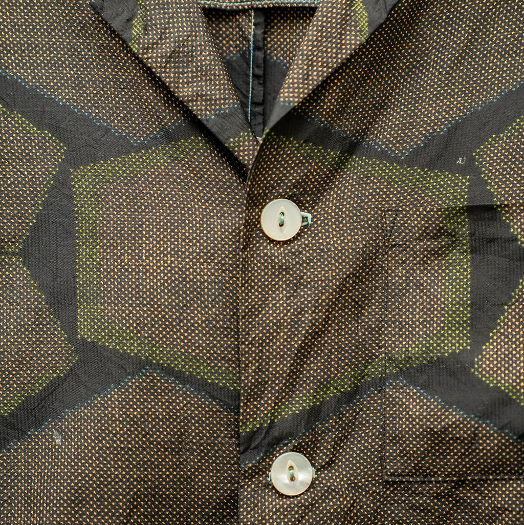 Kikkō Pattern Short Sleeve Oshima Tsumugi Aloha Shirt L CA63