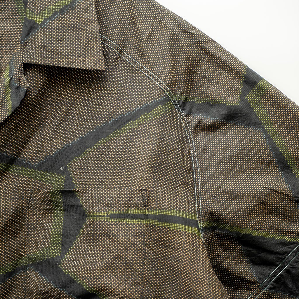 Kikkō Pattern Short Sleeve Oshima Tsumugi Aloha Shirt L CA63