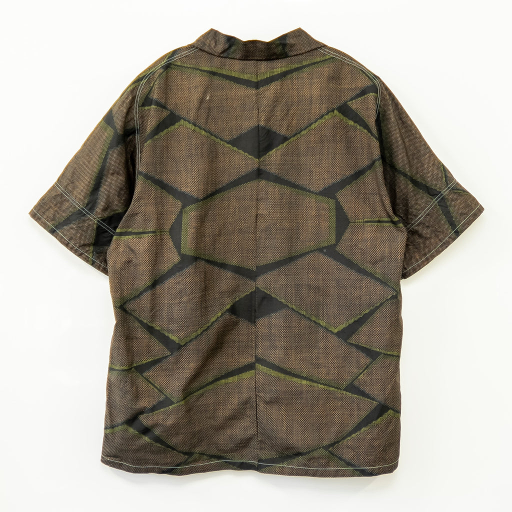 Kikkō Pattern Short Sleeve Oshima Tsumugi Aloha Shirt L CA63