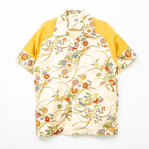 草花と蔦　半袖アロハシャツ　L　CA147