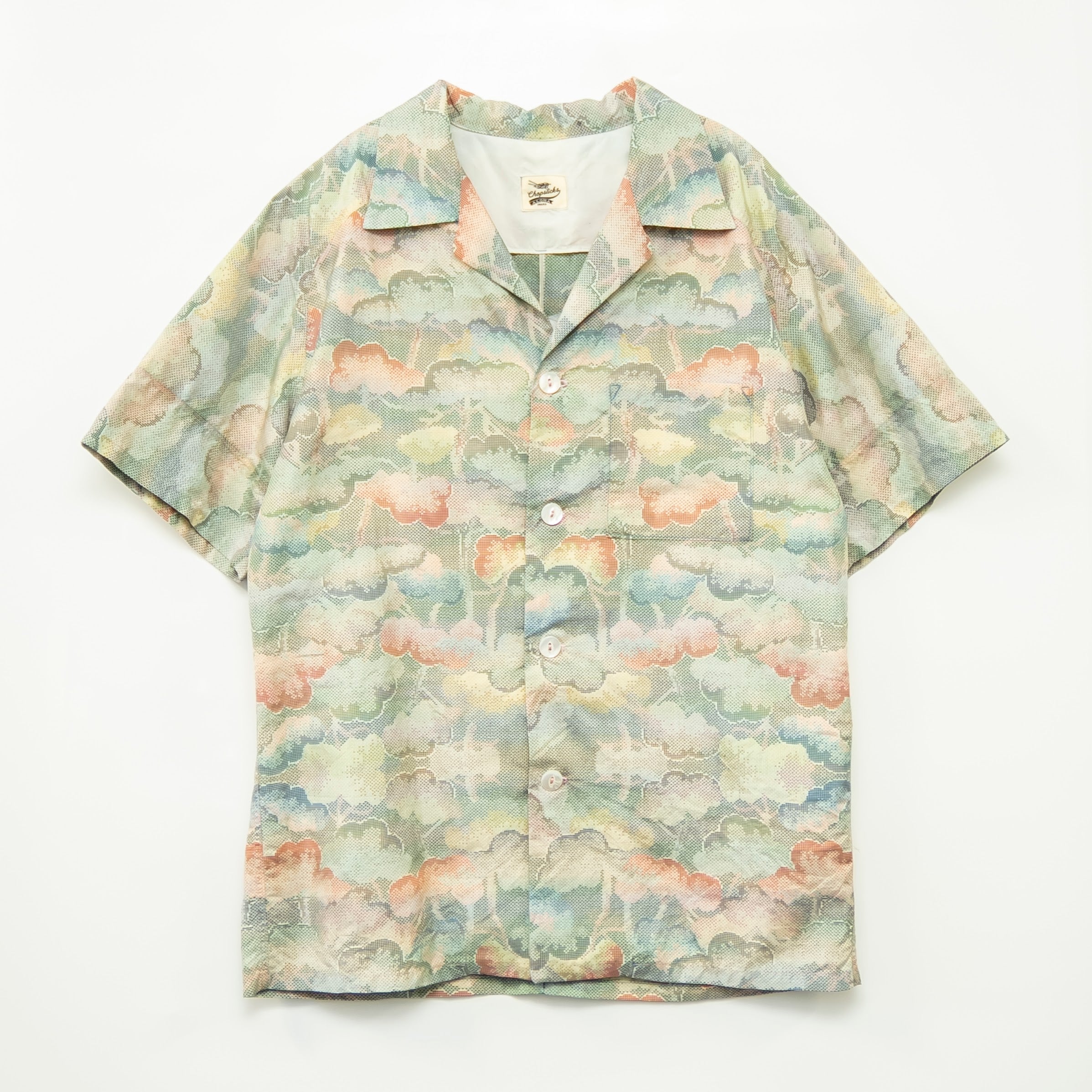 Tree Pattern Short Sleeve Oshima Tsumugi Aloha Shirt L CA82