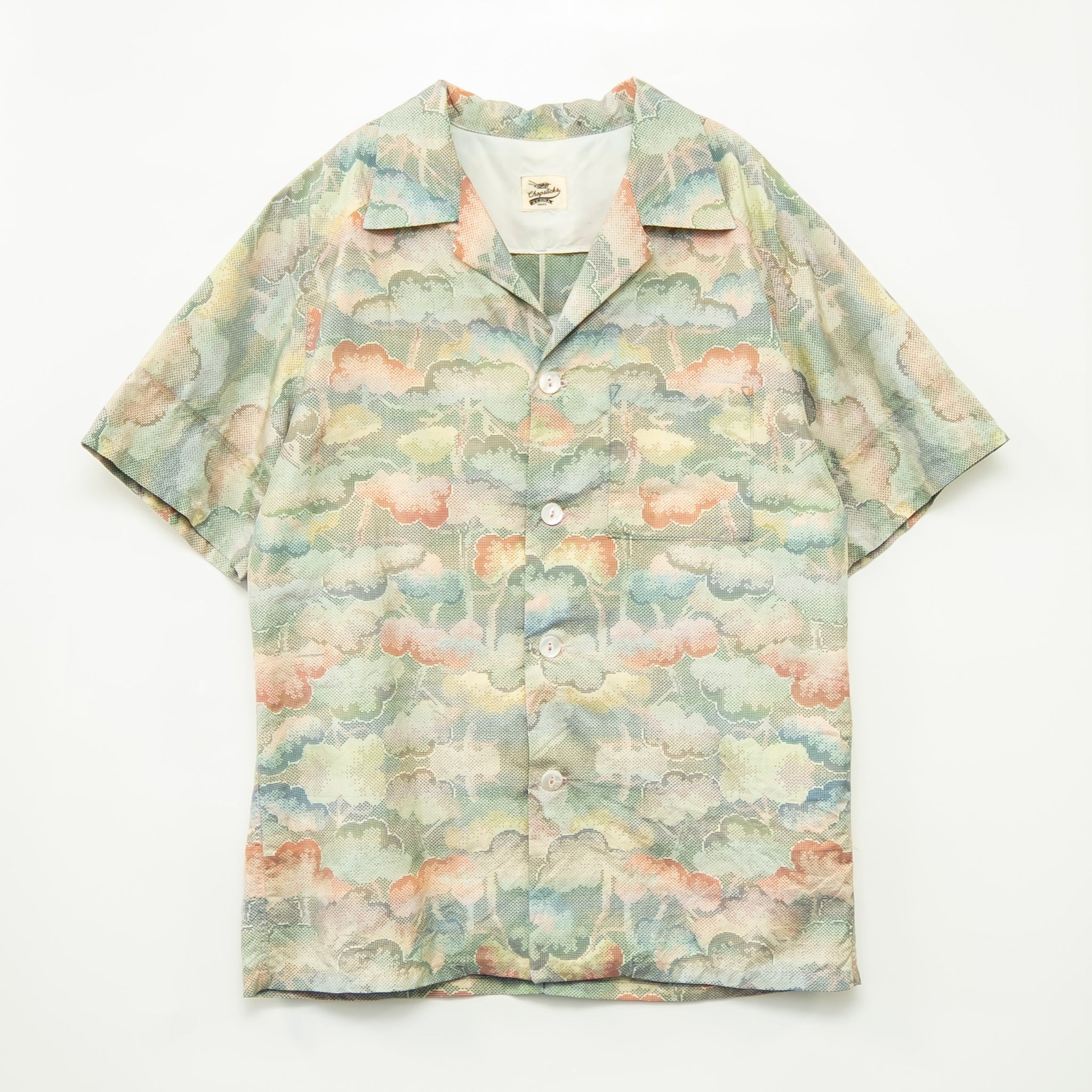 Tree Pattern Short Sleeve Oshima Tsumugi Aloha Shirt L CA82