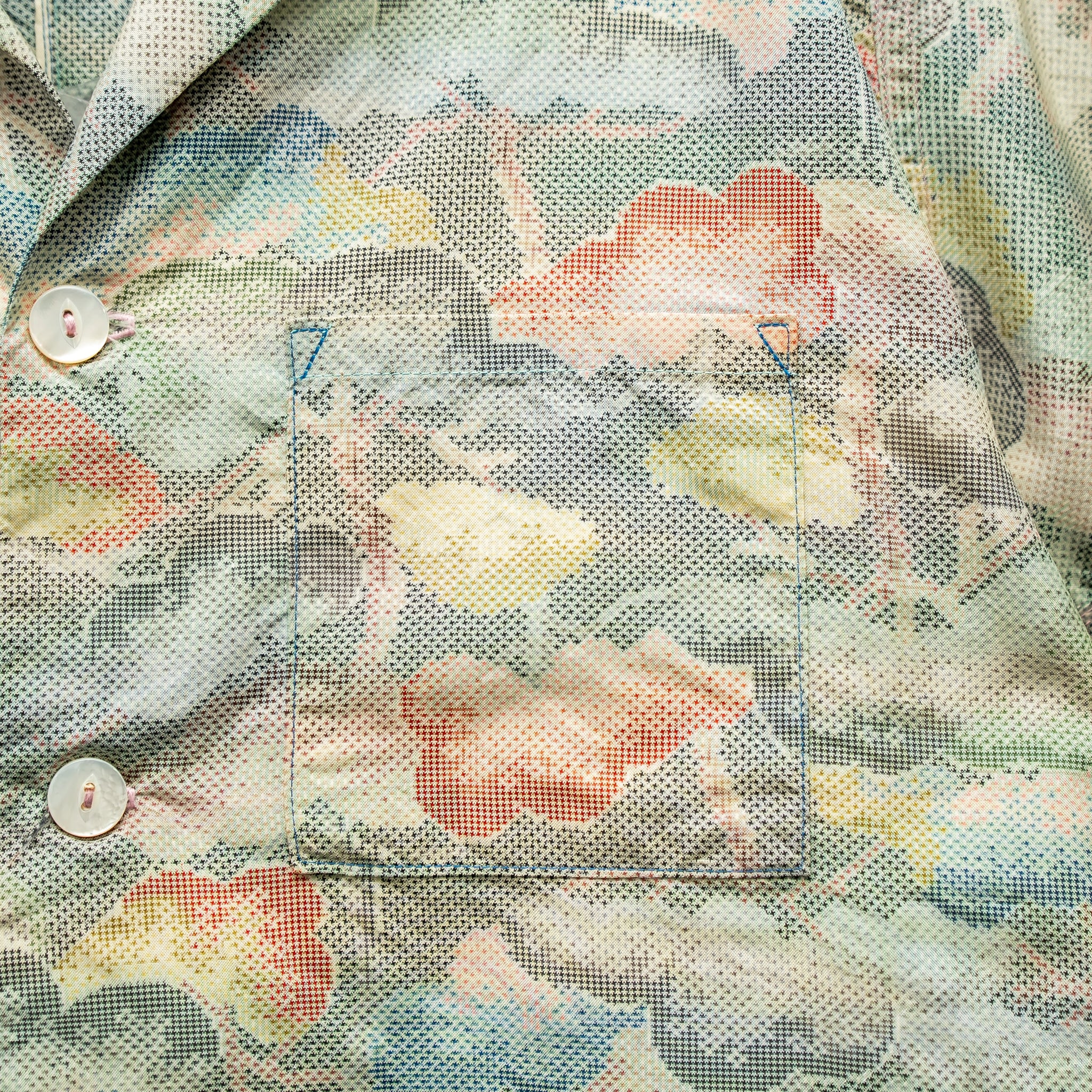 Tree Pattern Short Sleeve Oshima Tsumugi Aloha Shirt L CA82