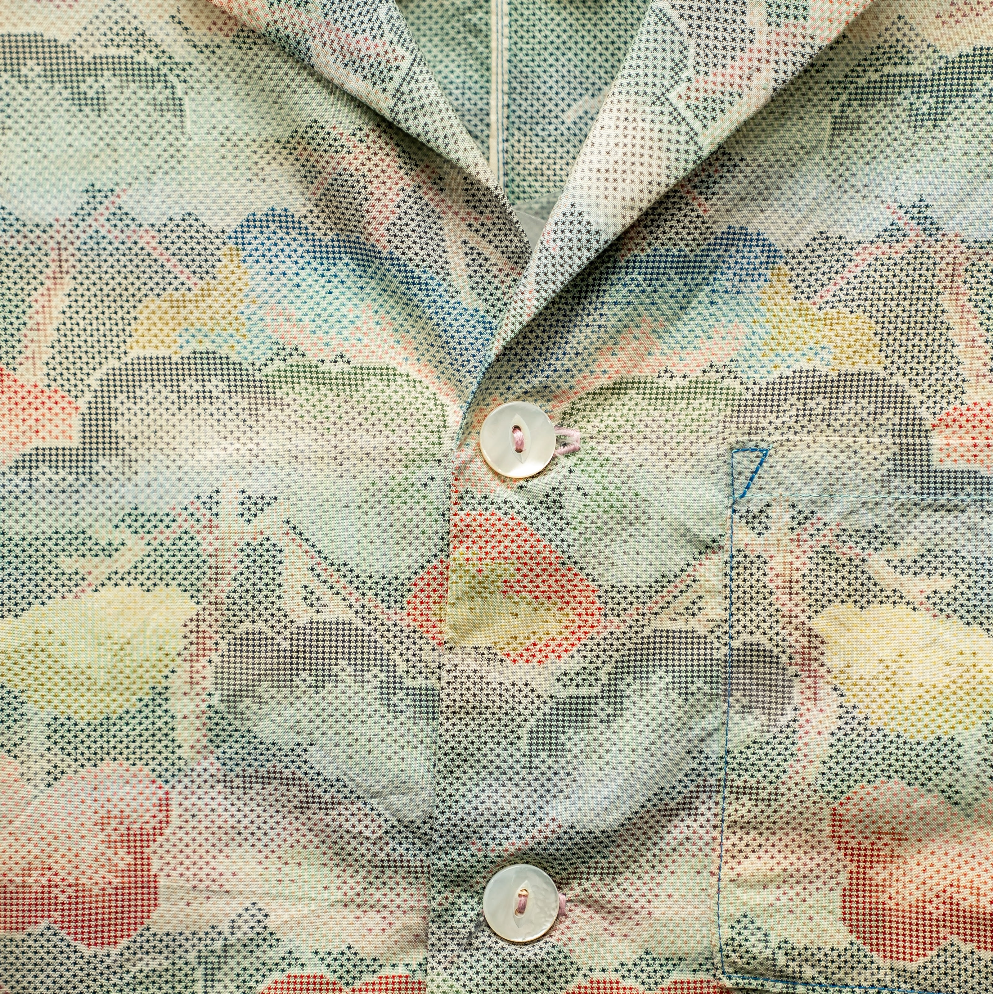 Tree Pattern Short Sleeve Oshima Tsumugi Aloha Shirt L CA82