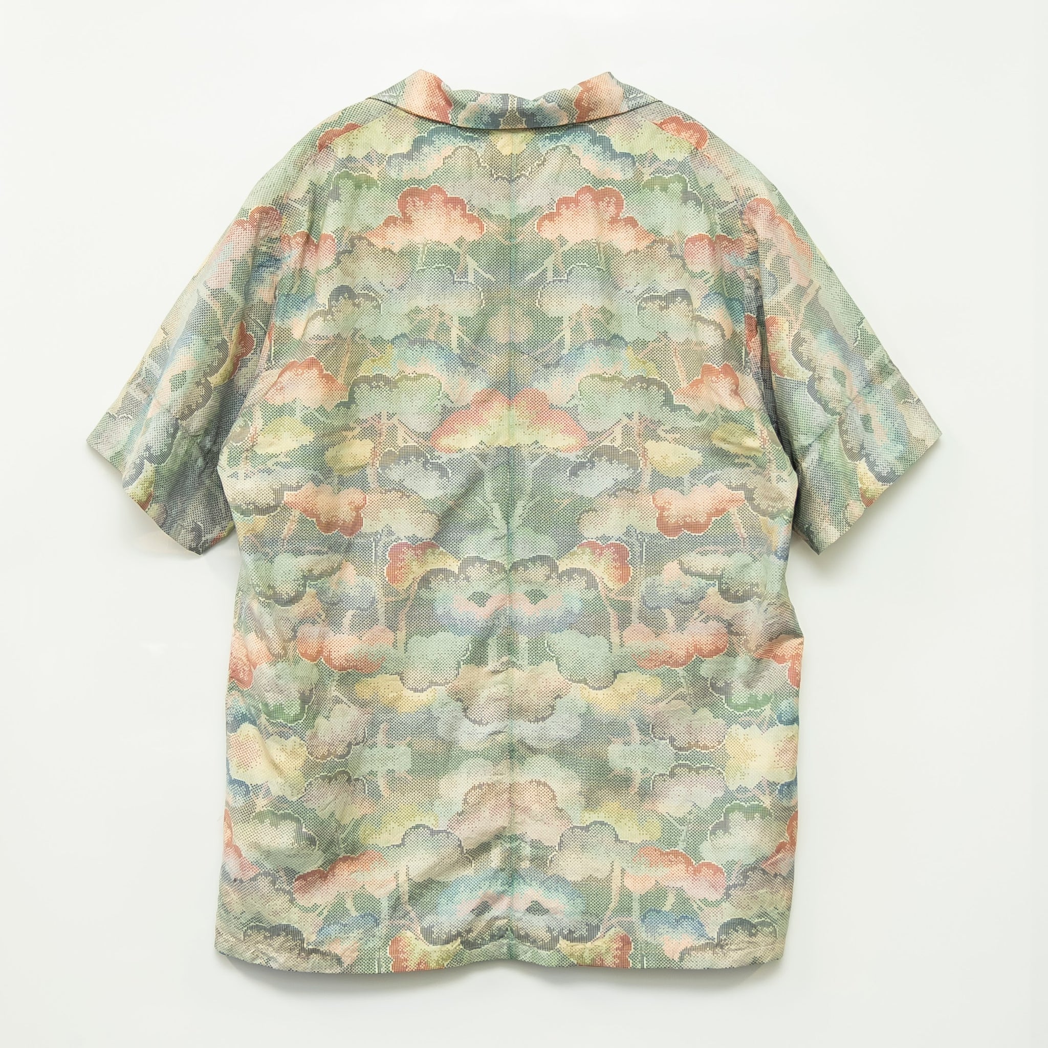 Tree Pattern Short Sleeve Oshima Tsumugi Aloha Shirt L CA82