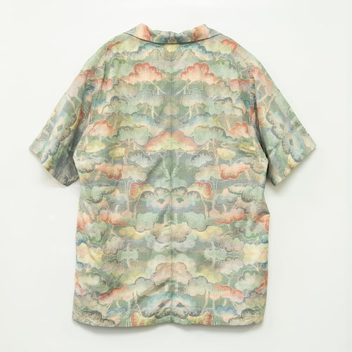 Tree Pattern Short Sleeve Oshima Tsumugi Aloha Shirt L CA82