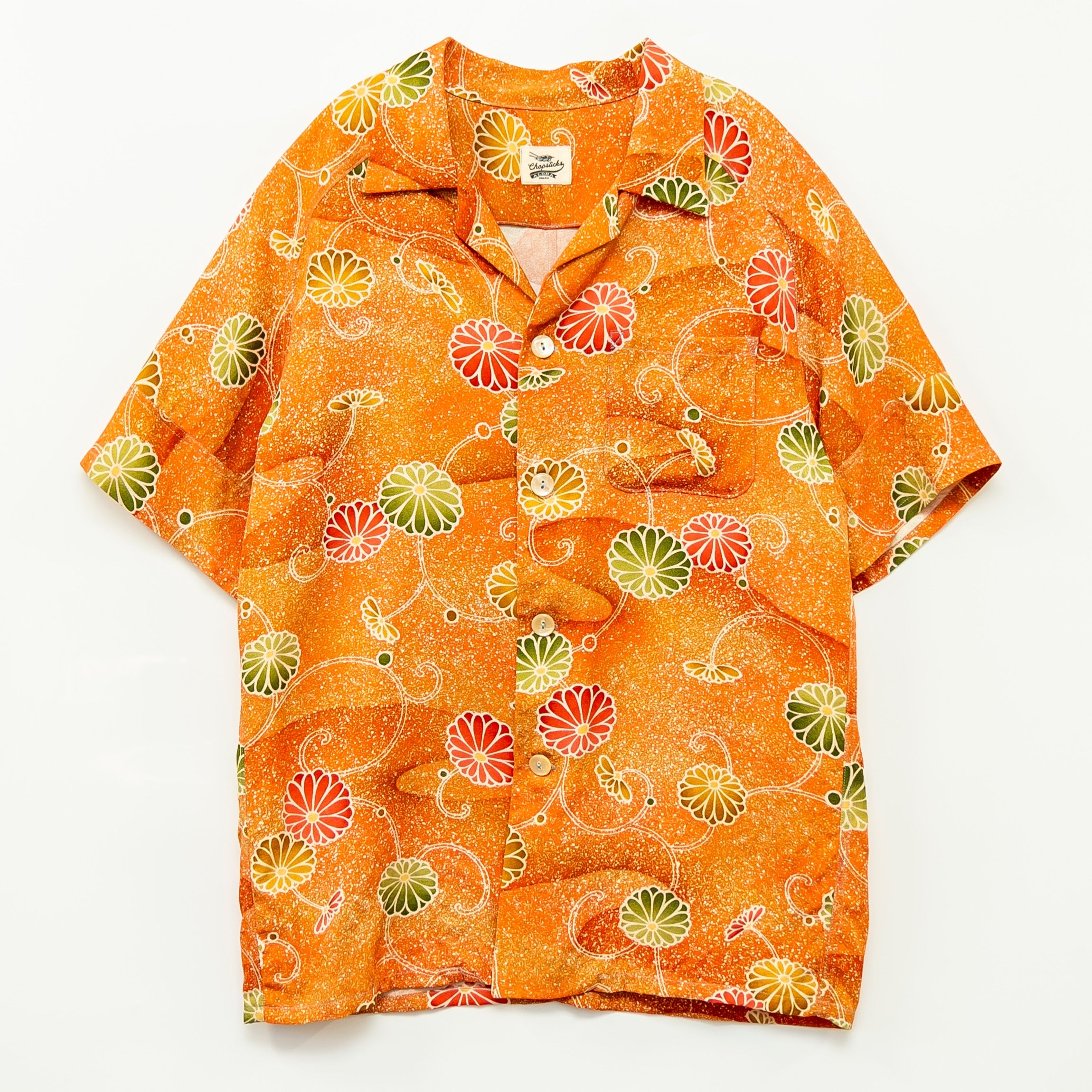 菊花と唐草　半袖着物アロハシャツ　L　CA99
