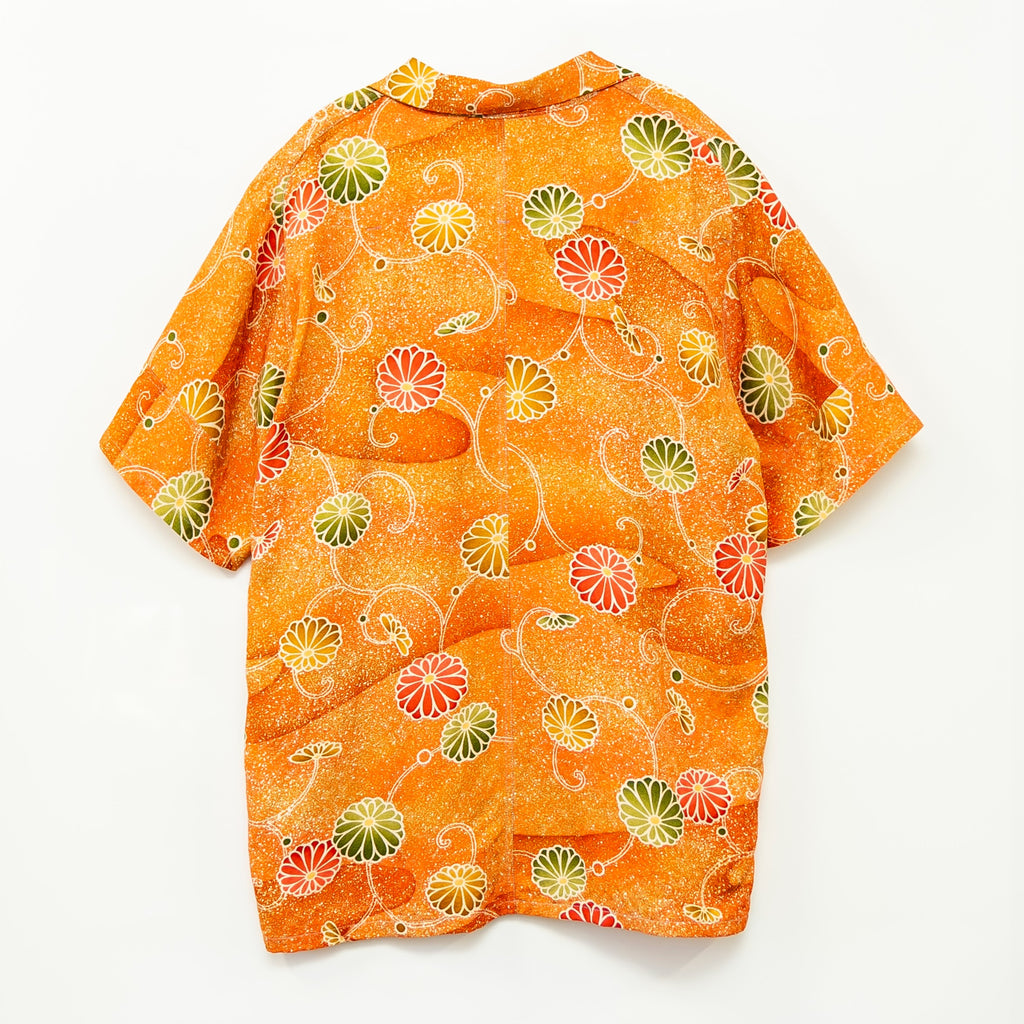 Chrysanthemum and Arabesque Short Sleeve Kimono Aloha Shirt L CA99