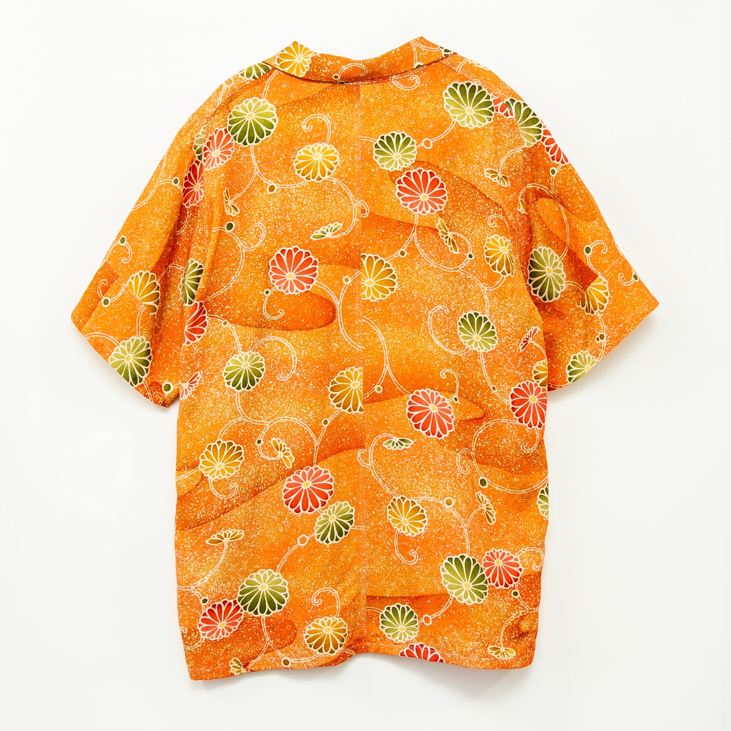 菊花と唐草　半袖着物アロハシャツ　L　CA99
