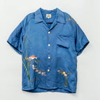Blue and Two Flowers Short-Sleeved Aloha Shirt L CA143