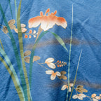 Blue and Two Flowers Short-Sleeved Aloha Shirt L CA143