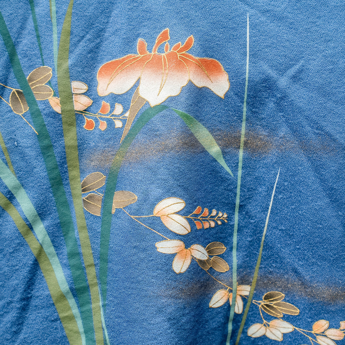青と二輪の花　半袖アロハシャツ　L　CA143