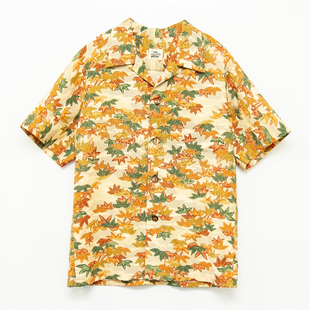 紅葉柄　半袖着物アロハシャツ　L　CA103