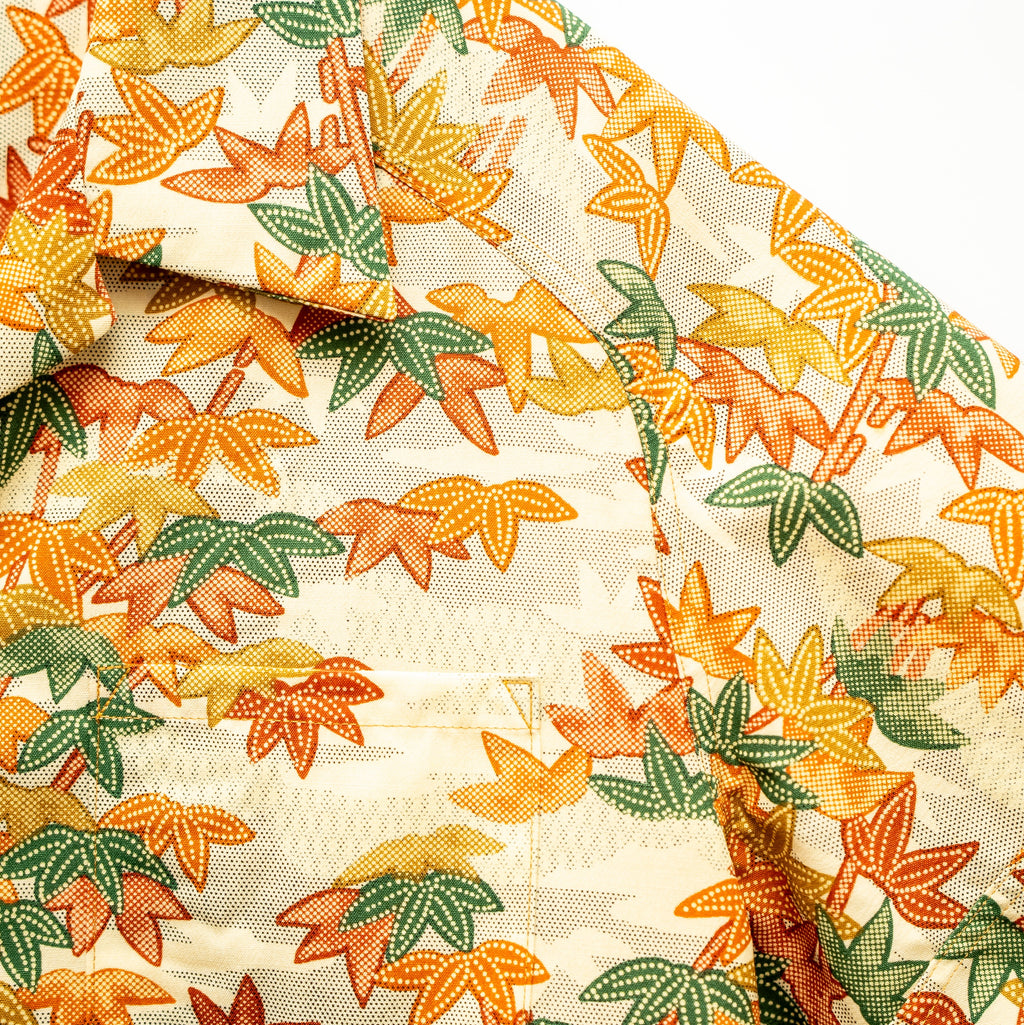 紅葉柄　半袖着物アロハシャツ　L　CA103