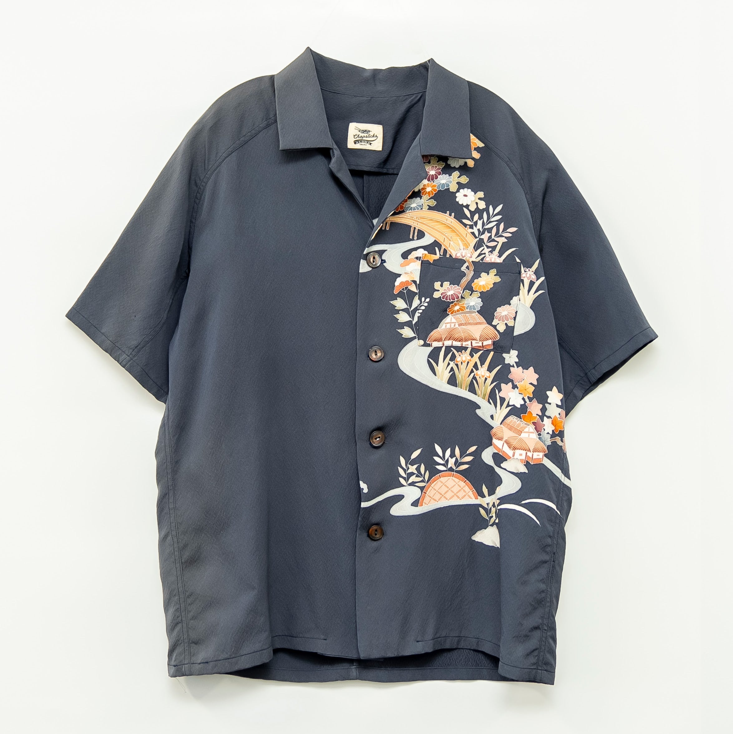 茅葺屋根　半袖アロハシャツ　L　CA61