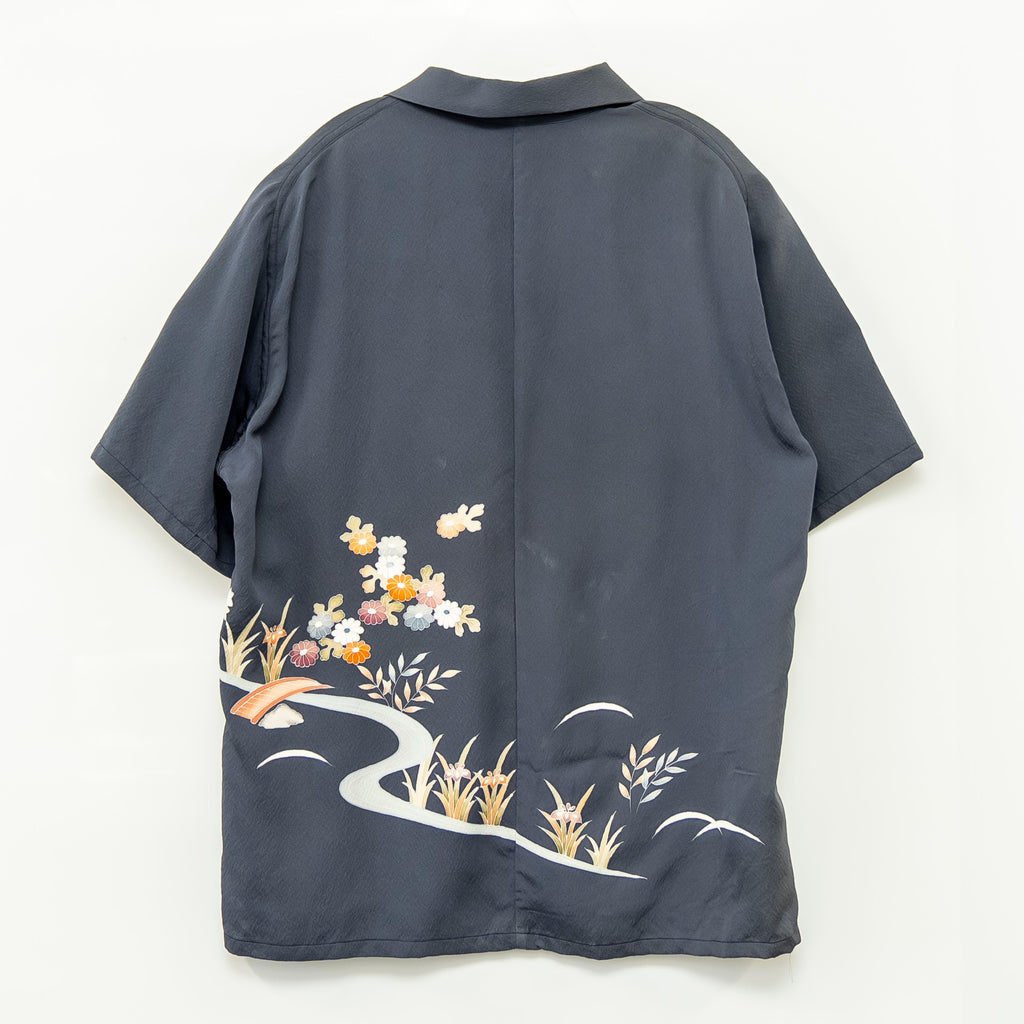茅葺屋根　半袖アロハシャツ　L　CA61