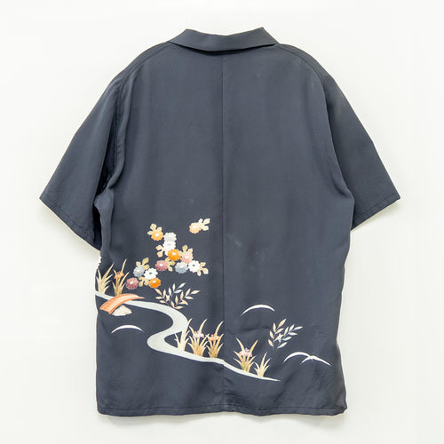 茅葺屋根　半袖アロハシャツ　L　CA61