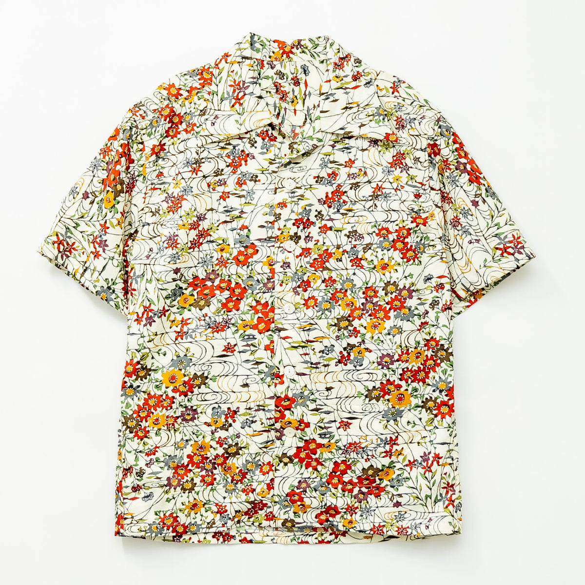 Red Flowers Short Sleeve Aloha Shirt M CA33