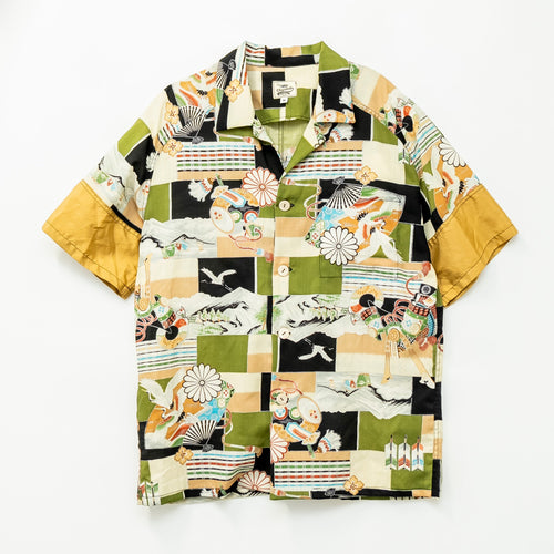 Fan and Cranes Short-Sleeved Aloha Shirt M CA124