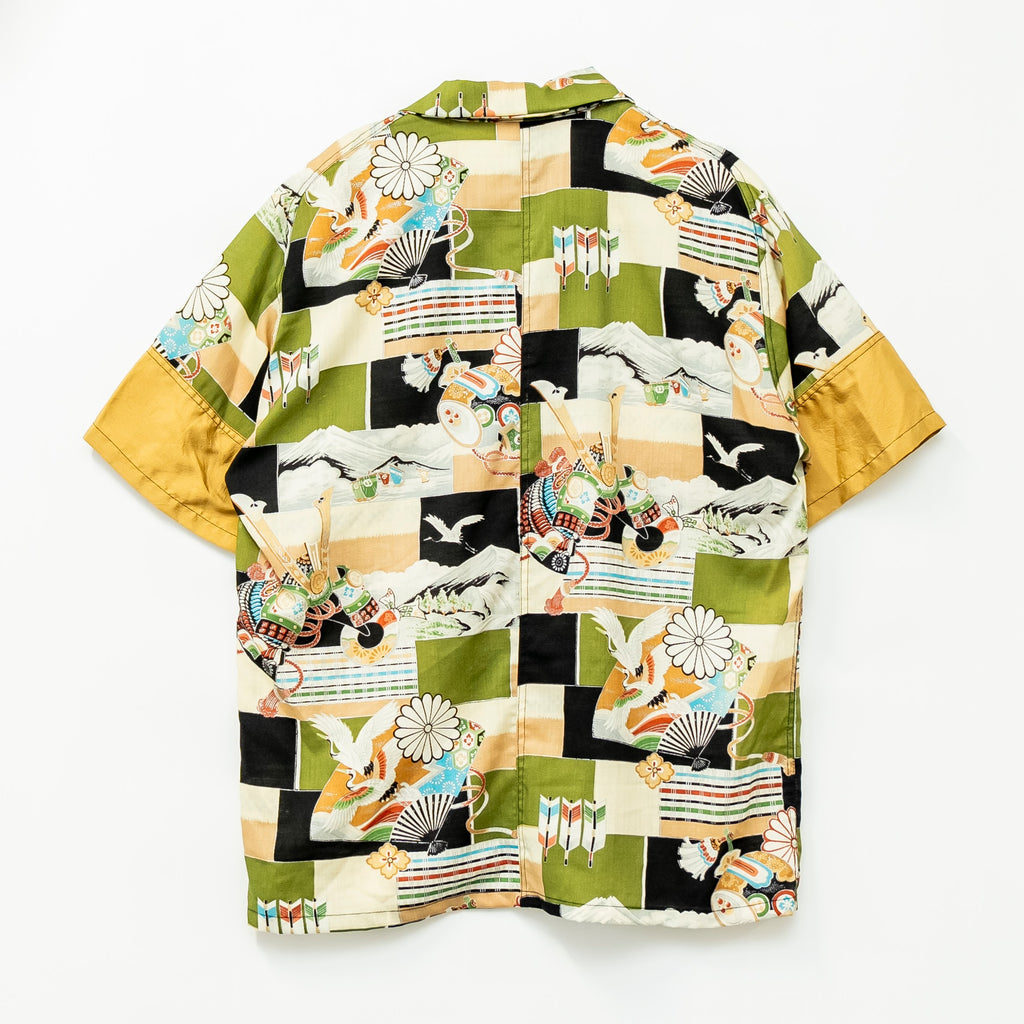 扇と鶴　半袖アロハシャツ　M　CA124