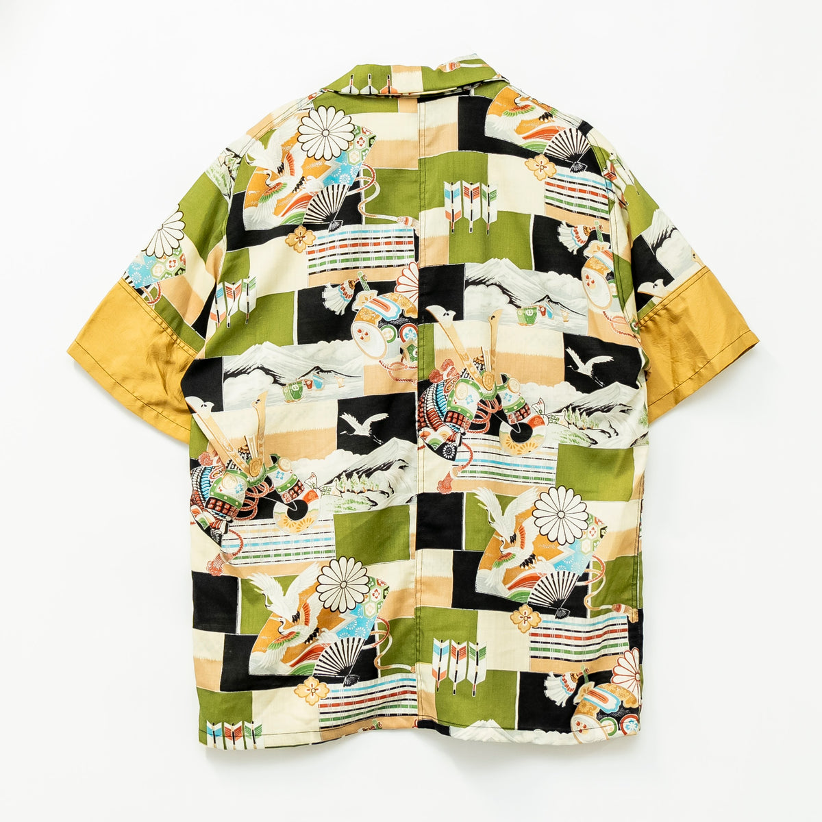 扇と鶴　半袖アロハシャツ　M　CA124