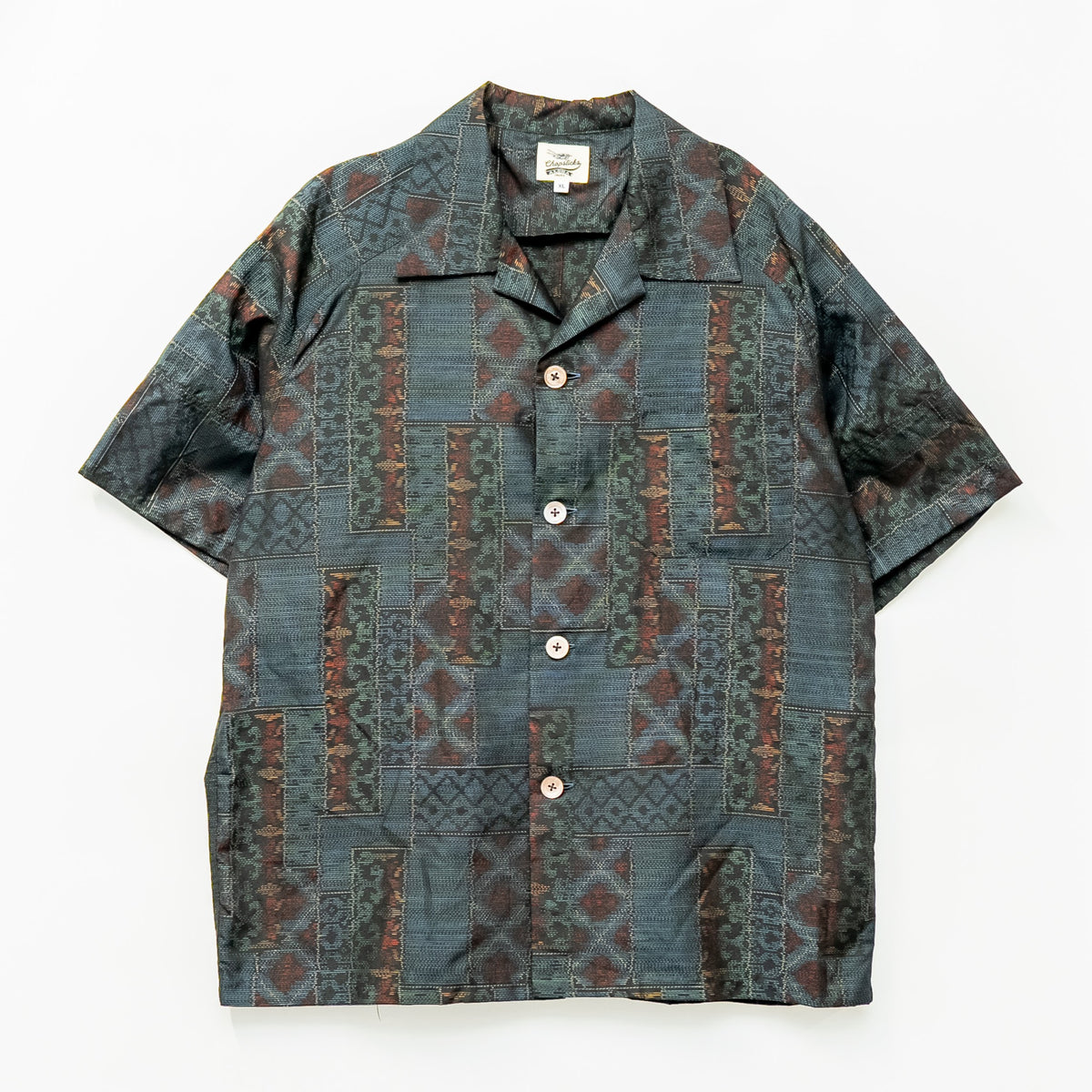 Abstract Pattern Short-Sleeved Aloha Shirt XL CA153