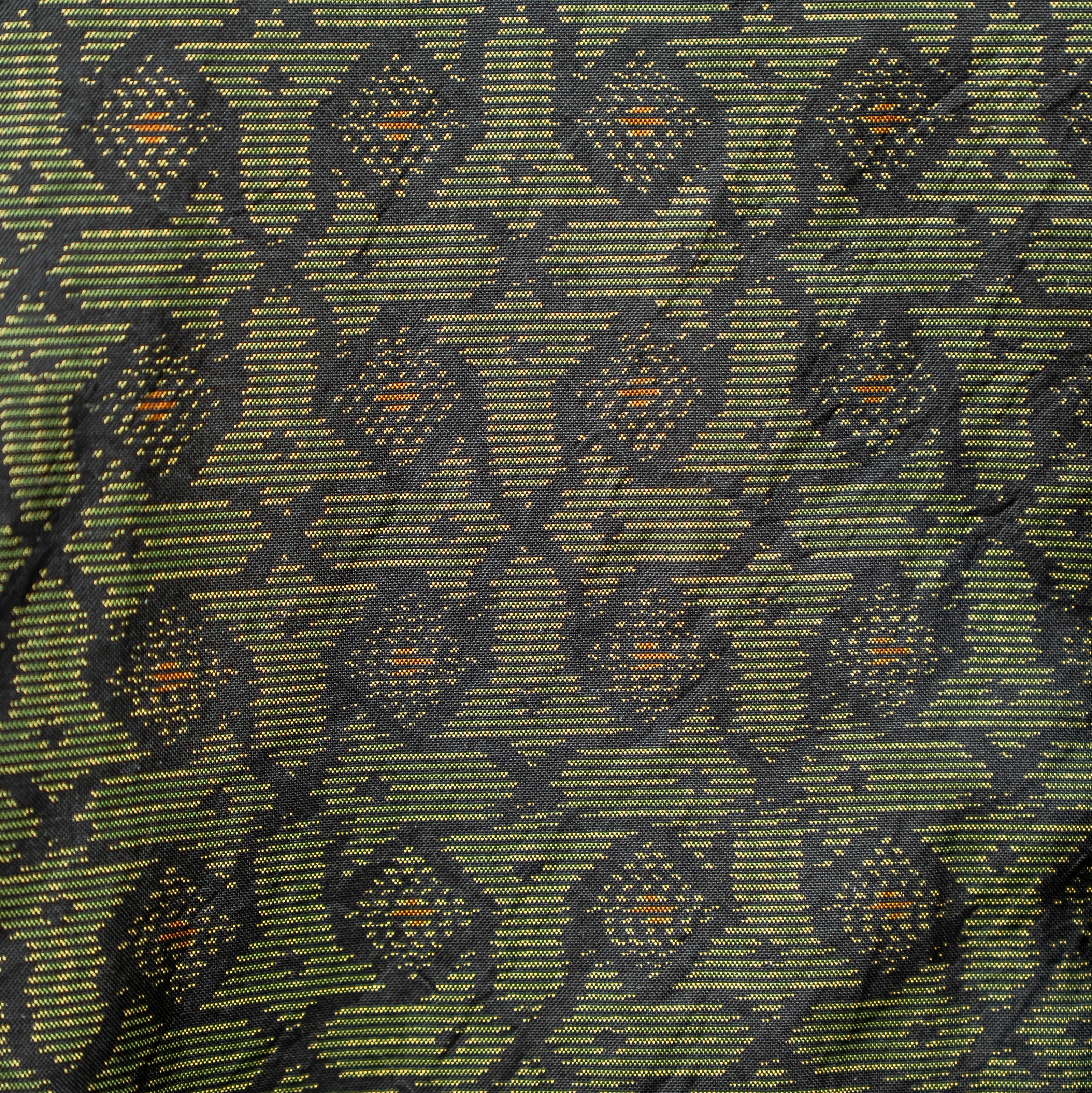 襟元黄色　半袖大島紬アロハシャツ　L　CA68