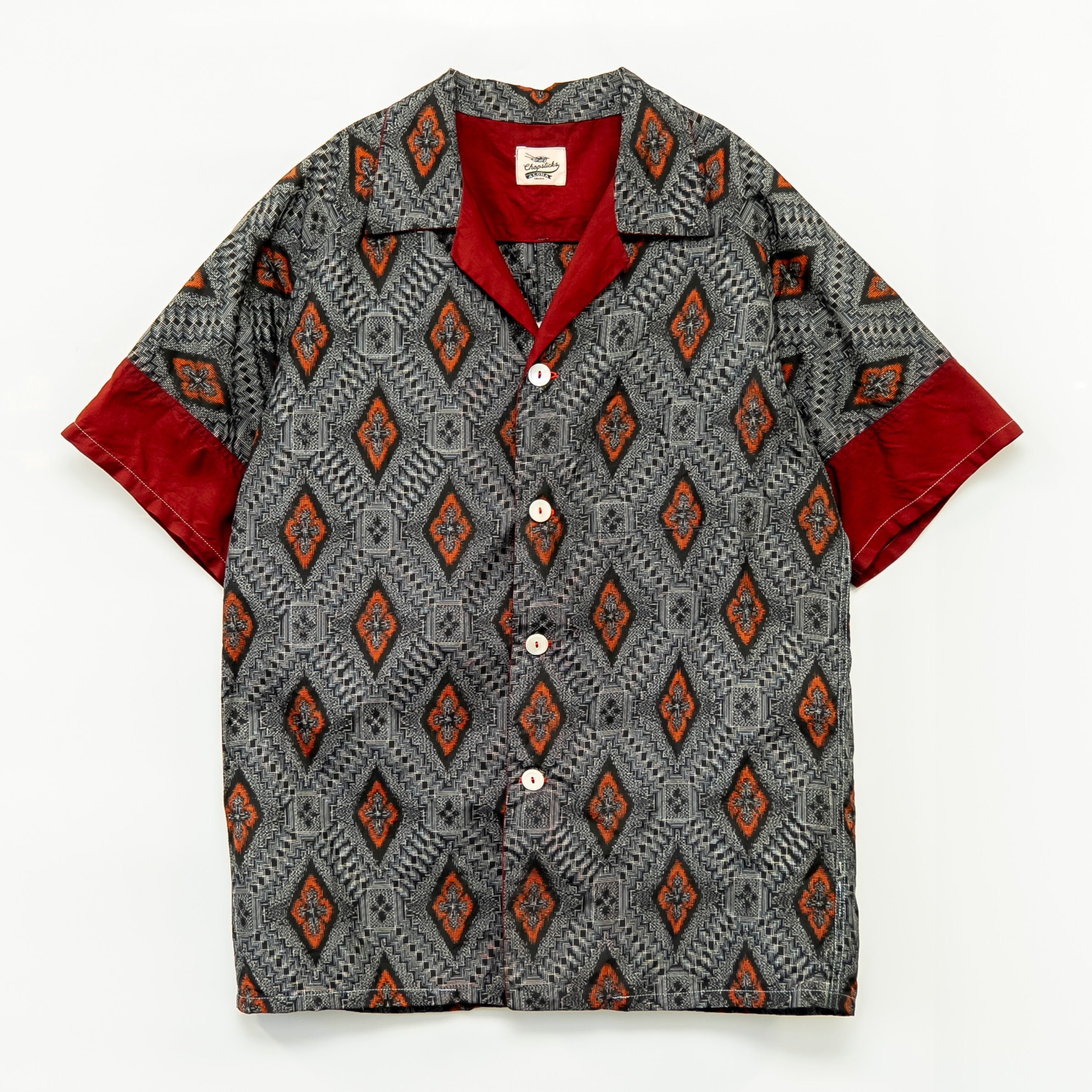 Tatsugo Pattern Short Sleeve Oshima Tsumugi Aloha Shirt L CA71
