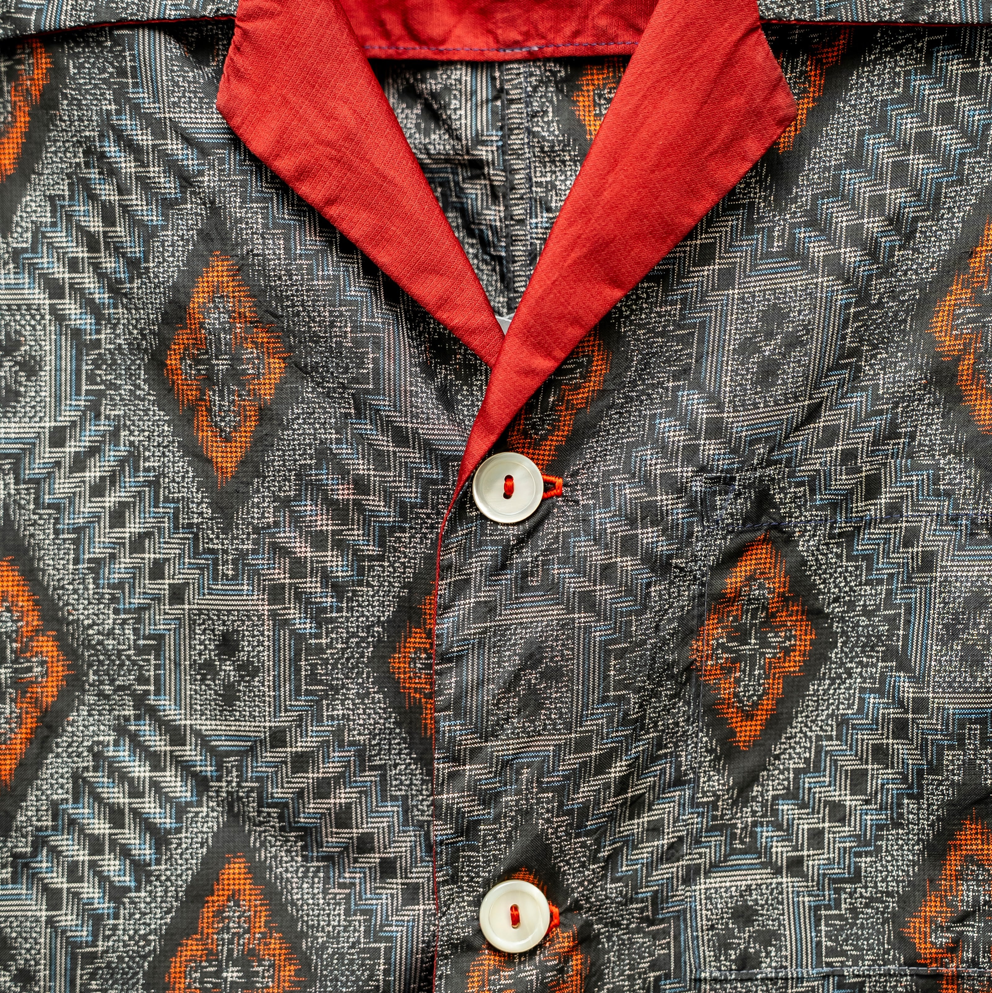 Tatsugo Pattern Short Sleeve Oshima Tsumugi Aloha Shirt L CA71