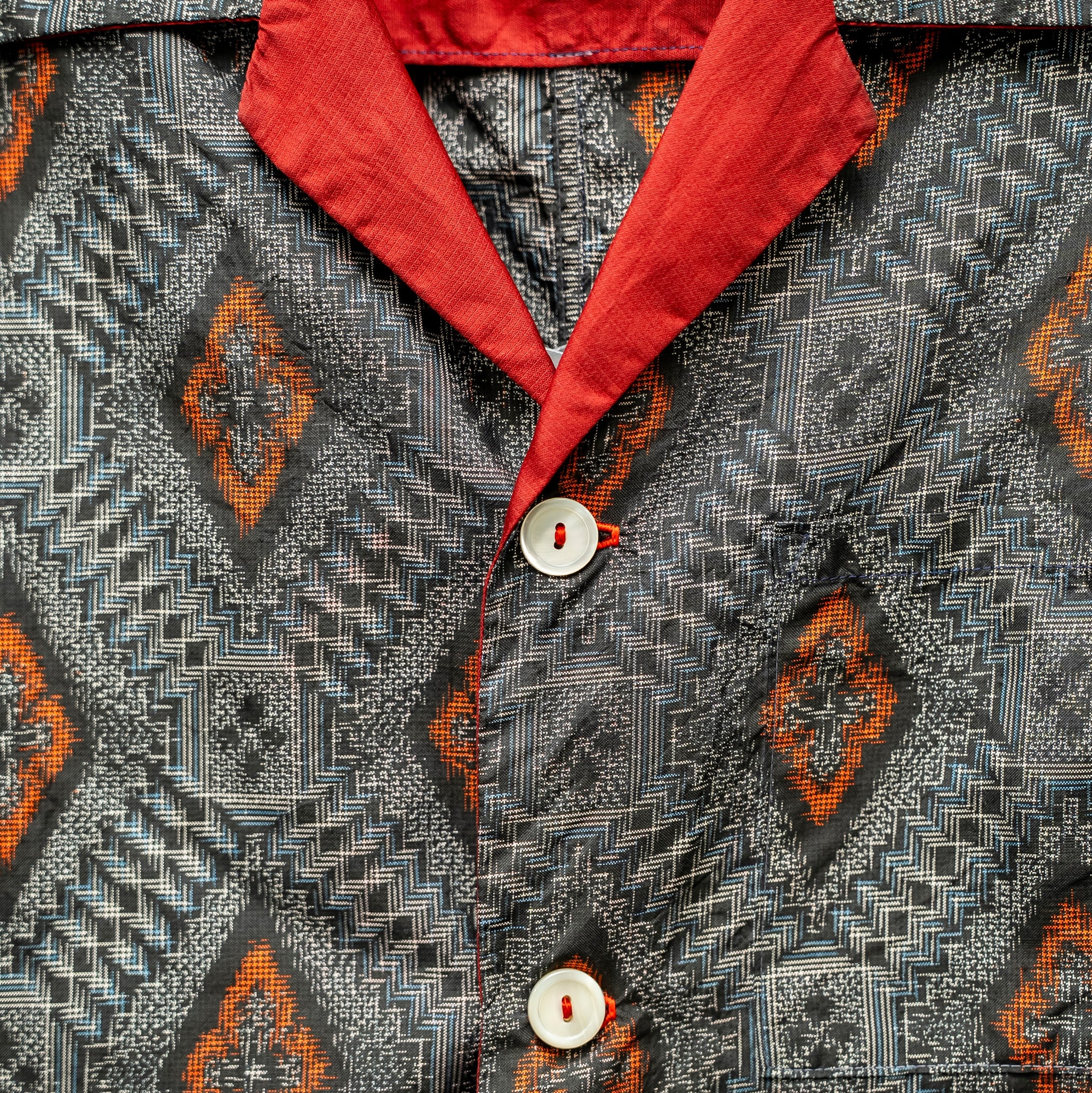 Tatsugo Pattern Short Sleeve Oshima Tsumugi Aloha Shirt L CA71