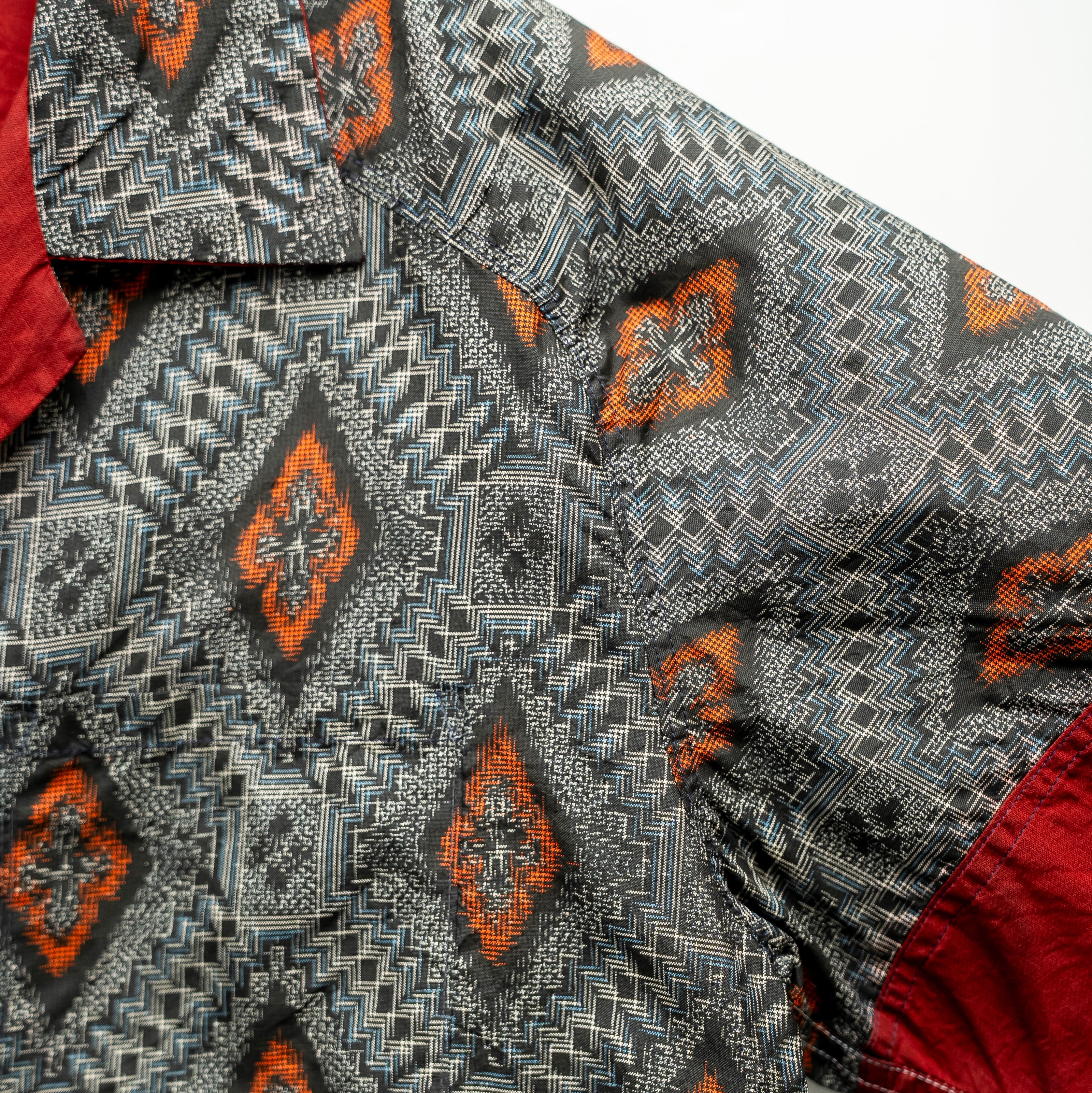 Tatsugo Pattern Short Sleeve Oshima Tsumugi Aloha Shirt L CA71