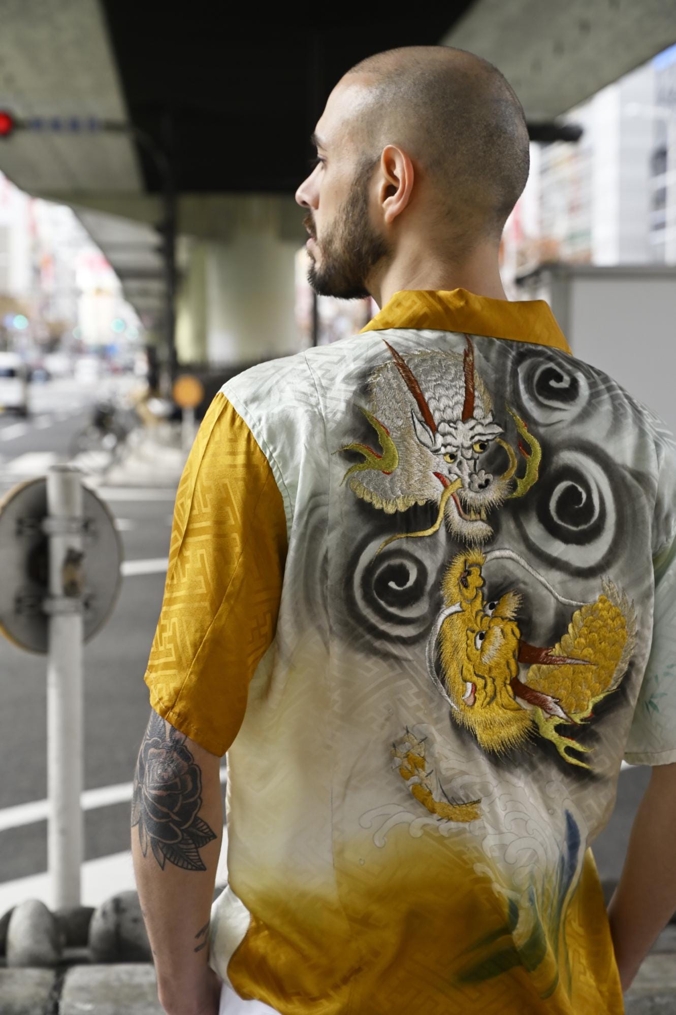 Kimono Aloha Shirt Dragon Silk Size L CA5
