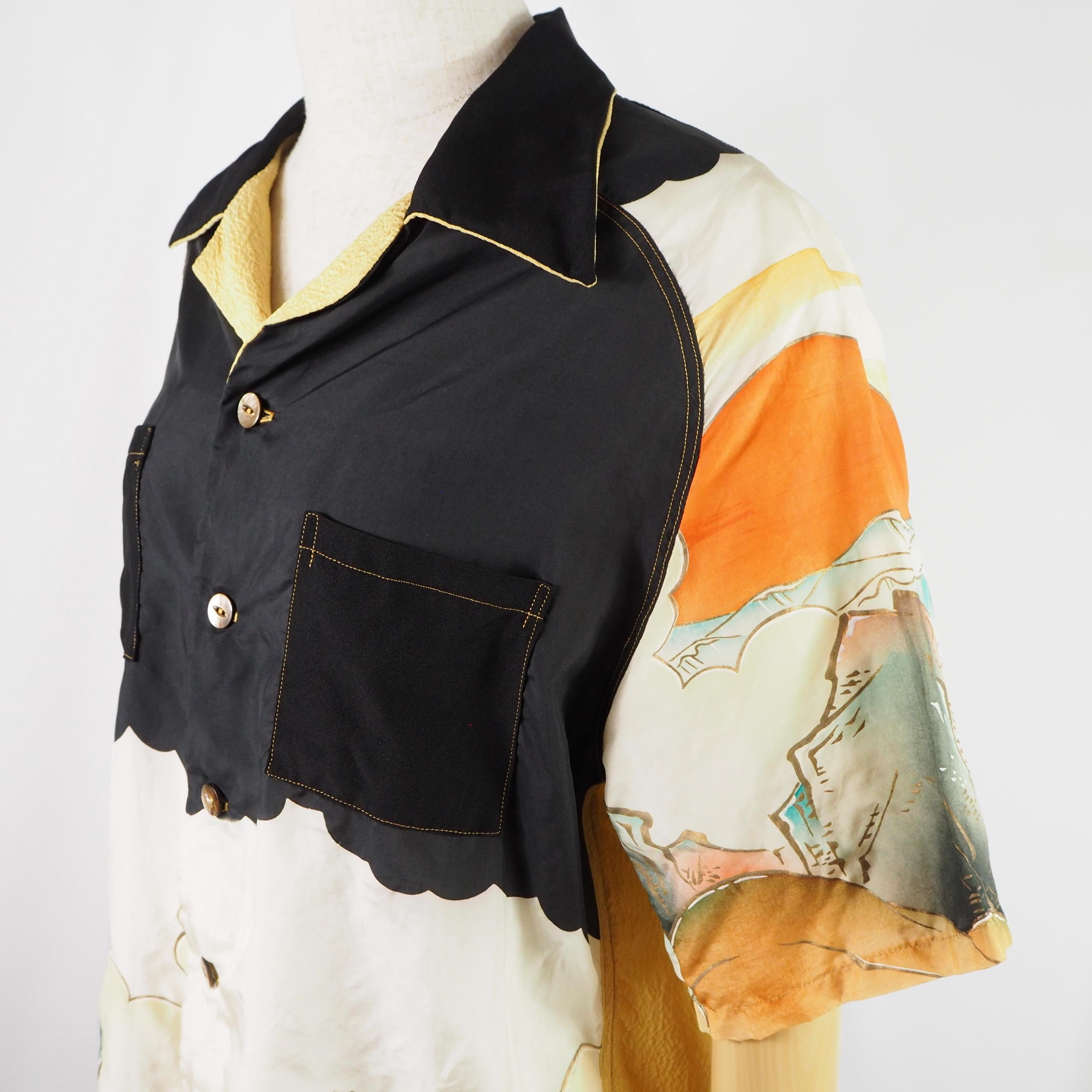 Kimono Aloha Shirt with Tiger Embroidery, Silk, Size M, CA35