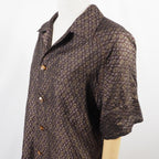 Brown Geometric Pattern Short Sleeve Oshima Tsumugi Aloha Shirt L CA44
