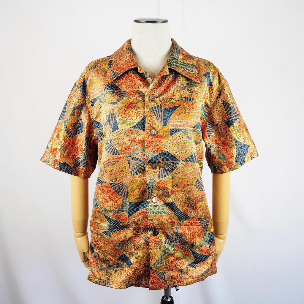 扇柄　半袖アロハシャツ　M　CA32
