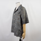 Gray Geometric Pattern Short Sleeve Oshima Tsumugi Aloha Shirt M CA45