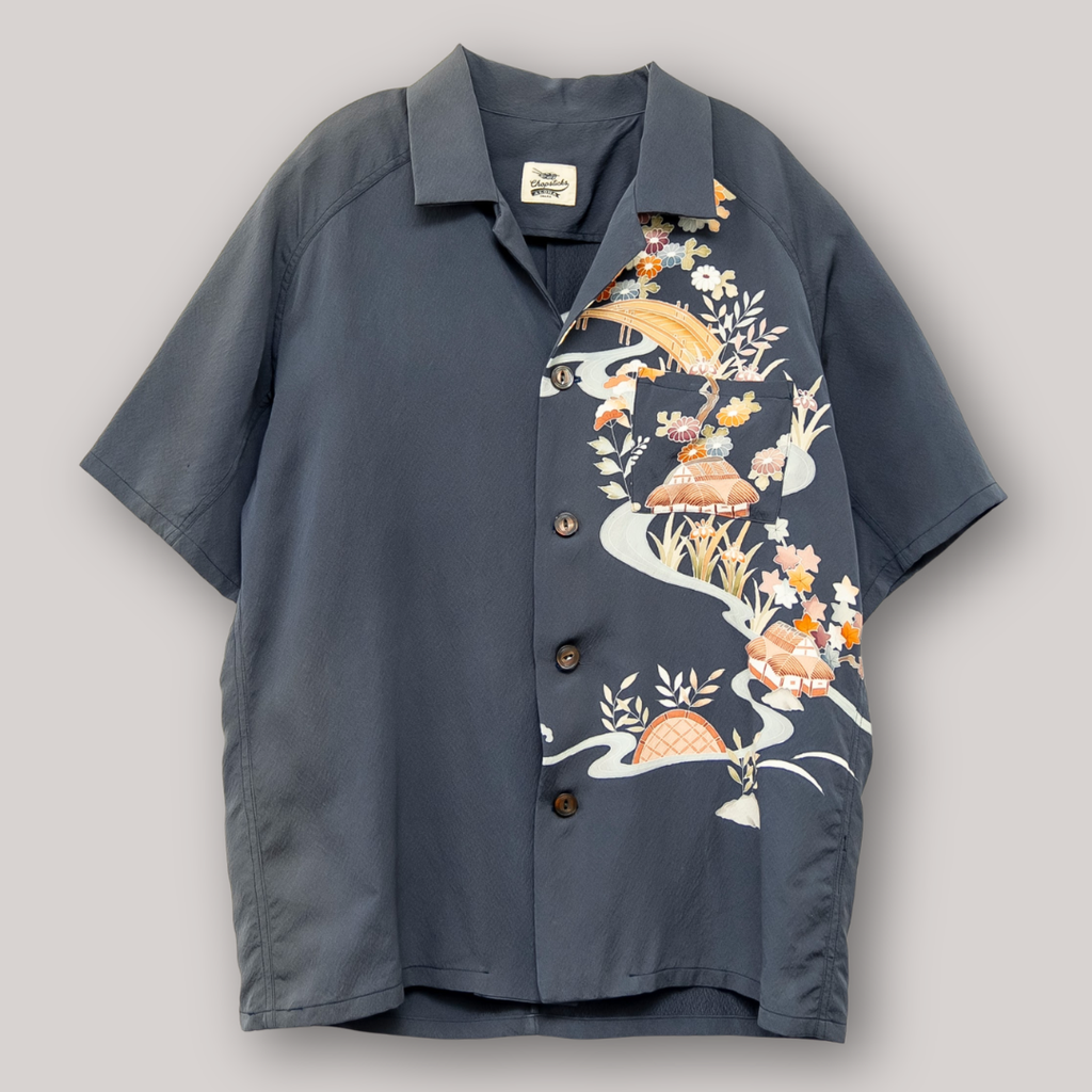 茅葺屋根　半袖アロハシャツ　L　CA61