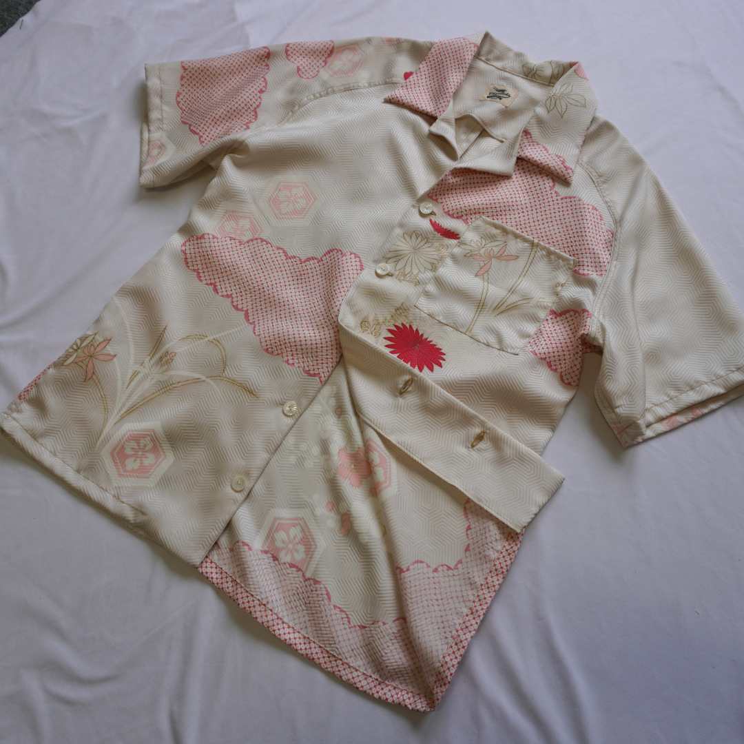 Kimono Aloha Shirt, Silk, Size L, CA89