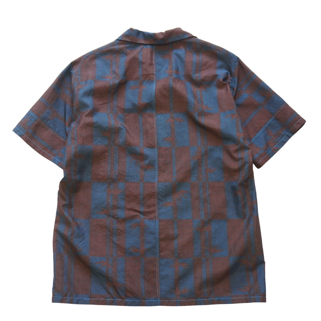 Checkered Pattern Short-Sleeve Oshima Tsumugi Aloha Shirt L CA114