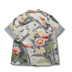 珊瑚色花々　半袖着物アロハシャツ　L　CA112