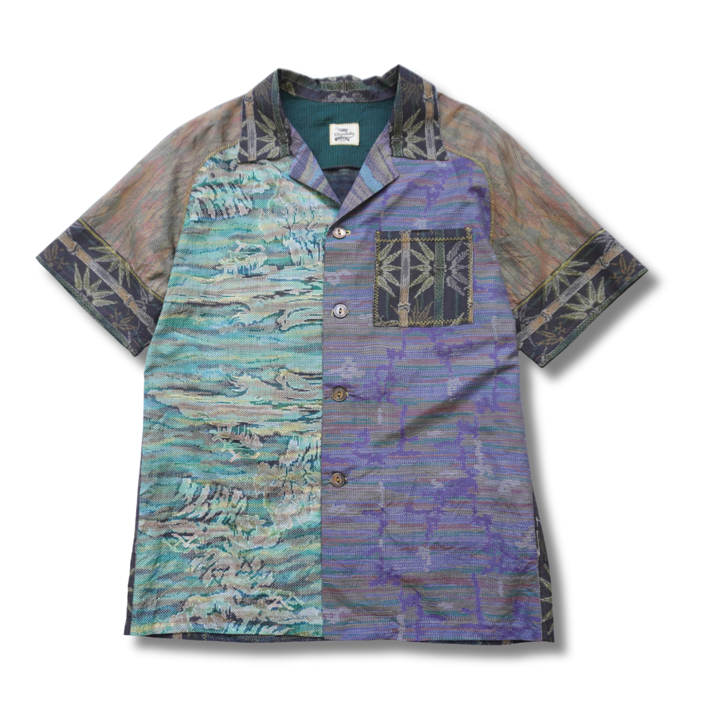 Kimono Aloha Shirt, Oshima Tsumugi, Size L, CA85