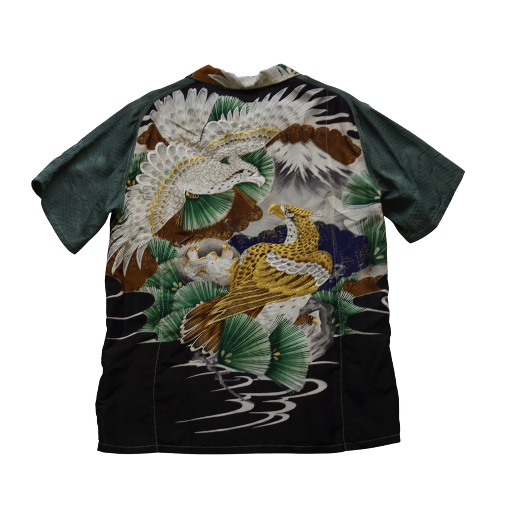 Kimono Aloha Shirt, Baby Garment, Hawk Embroidery, Size L, CA93