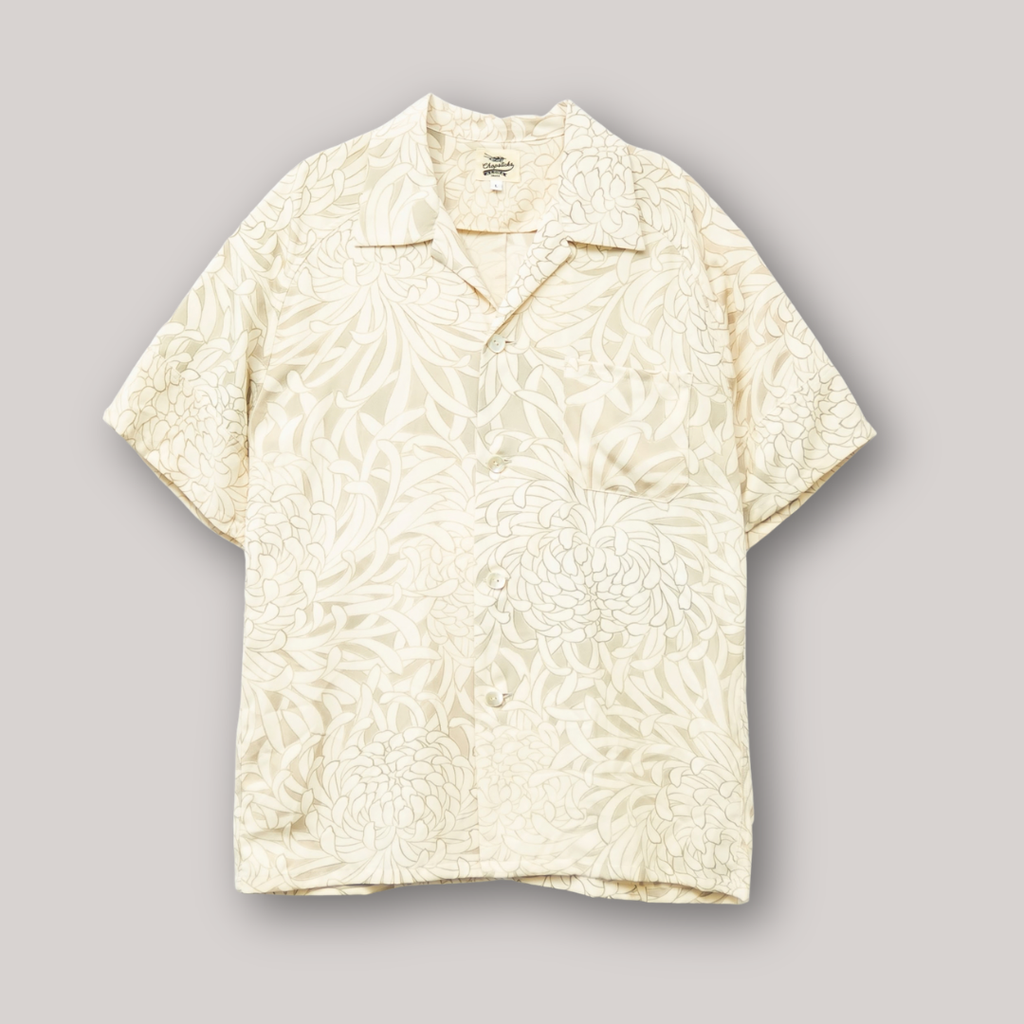 Bold Chrysanthemums Short-Sleeved Aloha Shirt L CA141