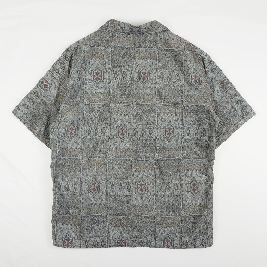 Gray Geometric Pattern Short Sleeve Oshima Tsumugi Aloha Shirt M CA45