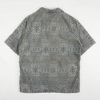 Gray Geometric Pattern Short Sleeve Oshima Tsumugi Aloha Shirt M CA45