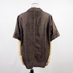 Brown Geometric Pattern Short Sleeve Oshima Tsumugi Aloha Shirt L CA44