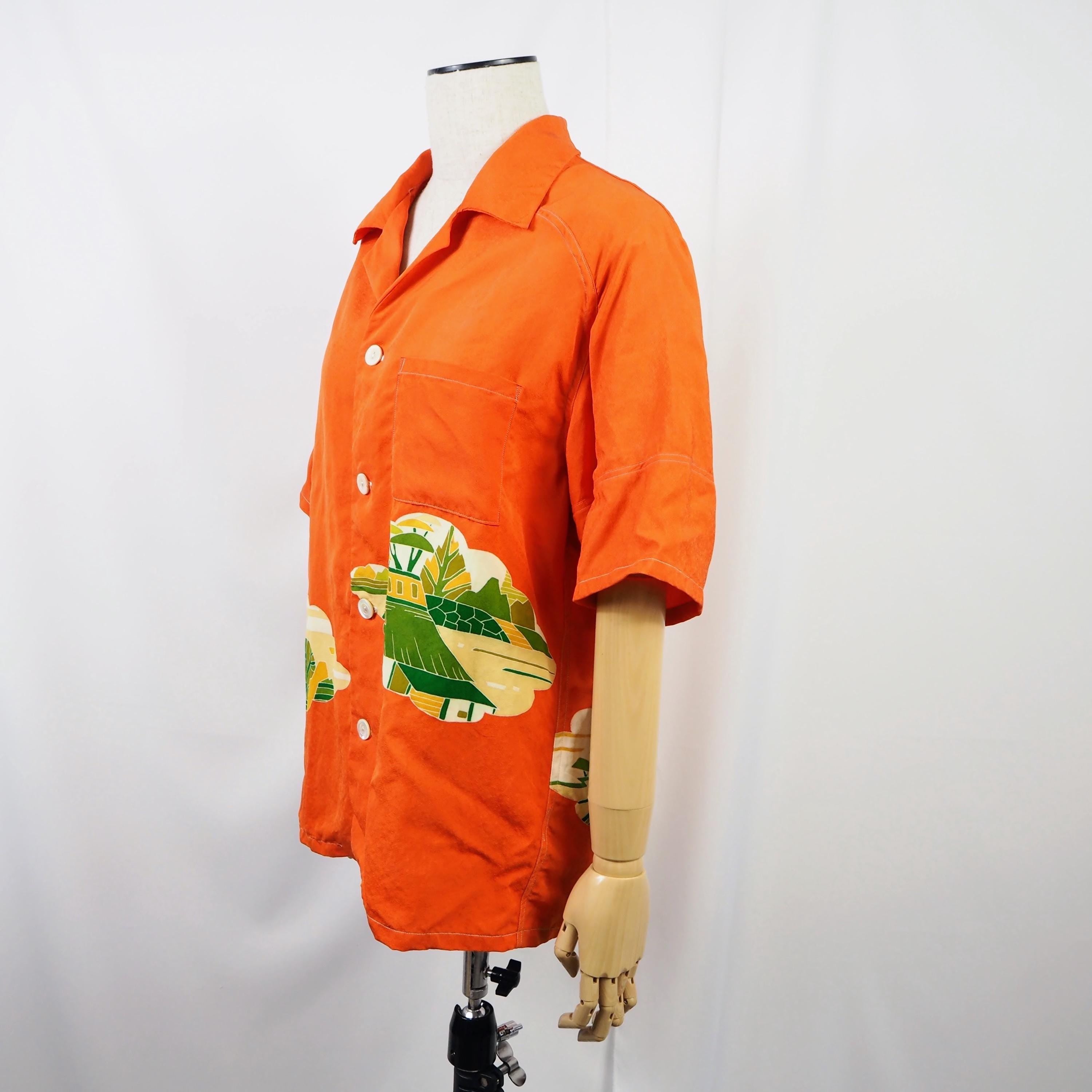 Orange Japanese House Short Sleeve Aloha Shirt M CA52